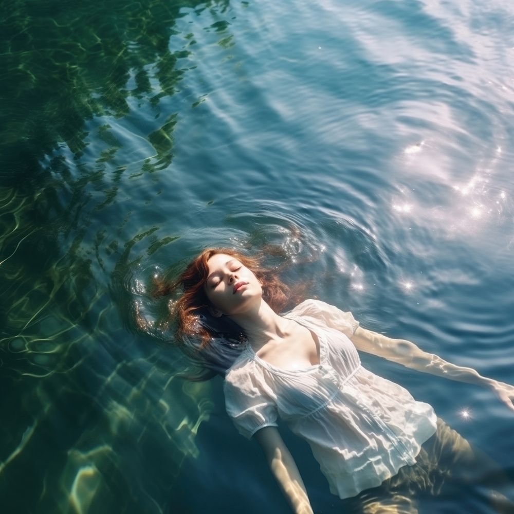 Swimming floating portrait outdoors. 