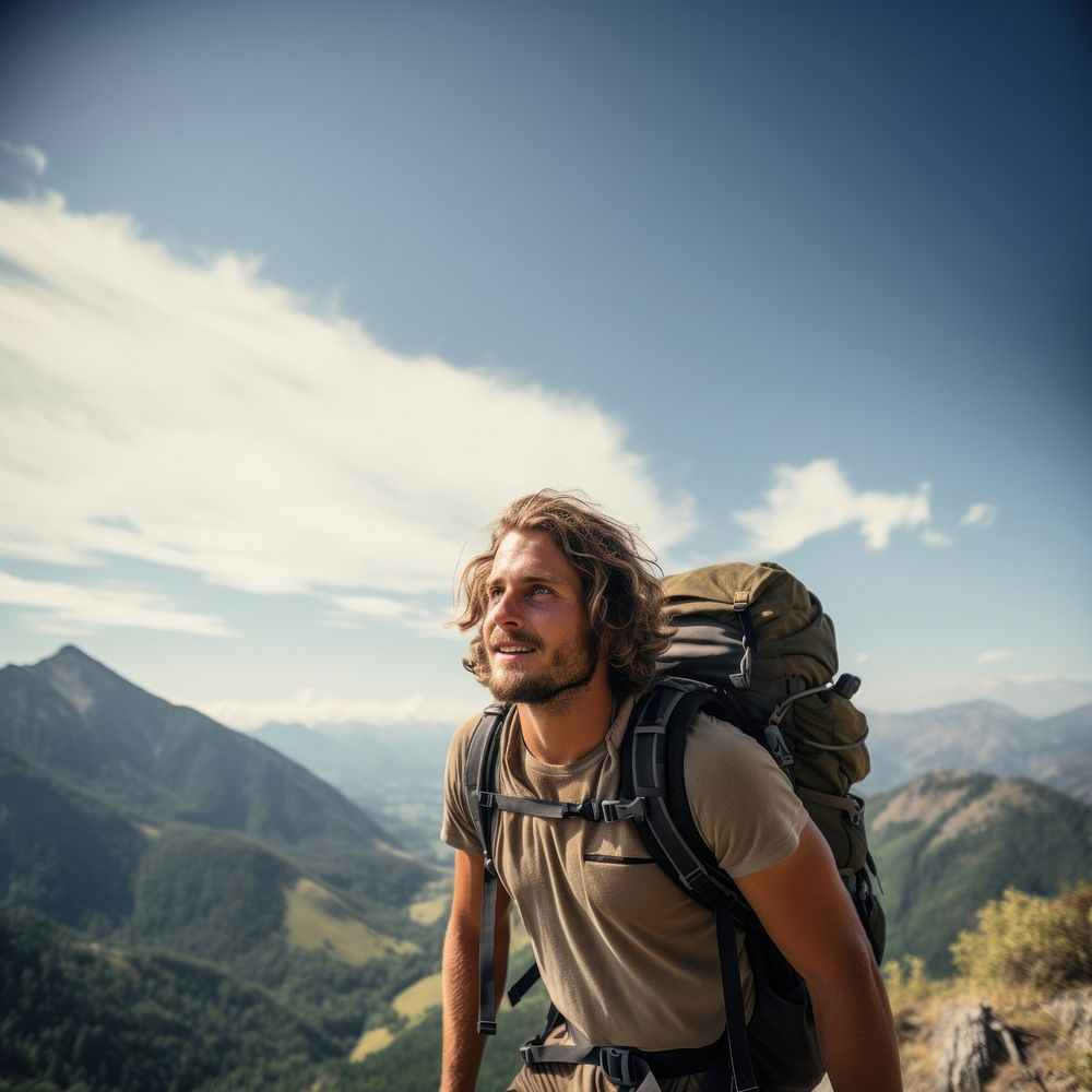 Strong mountain climber backpacking recreation adventure. AI generated Image by rawpixel.