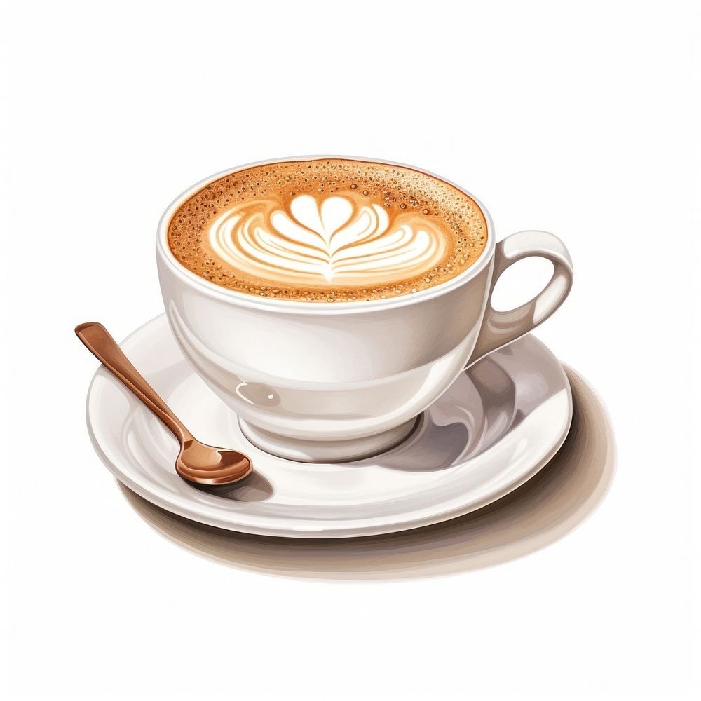 Cappucino cup saucer coffee spoon. AI generated Image by rawpixel.