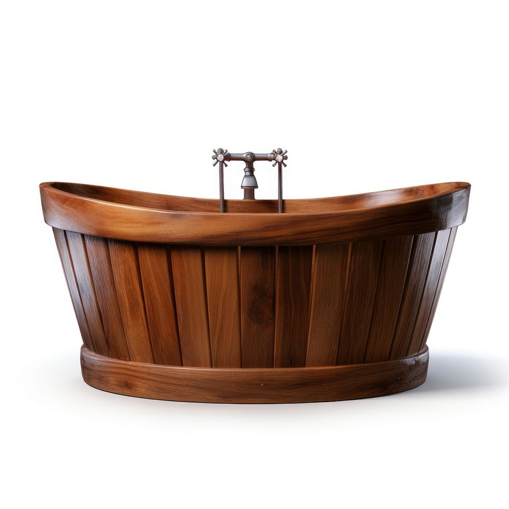 Wooden bathtub jacuzzi white background bathroom. AI generated Image by rawpixel.