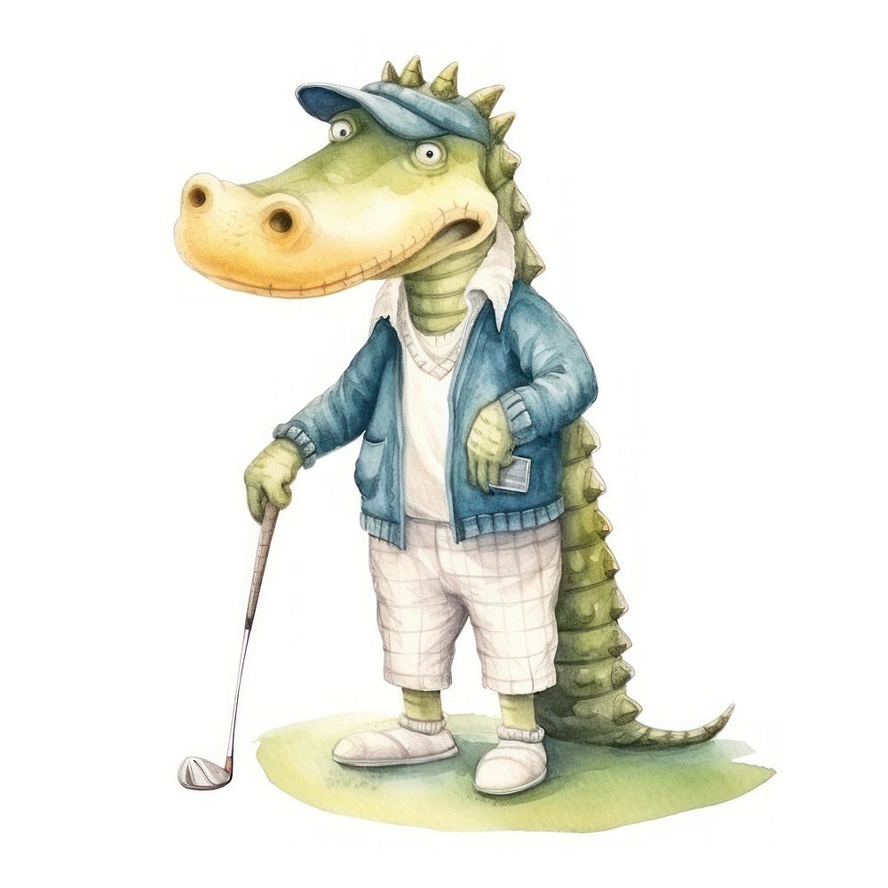 Crocodile animal golf white background. 