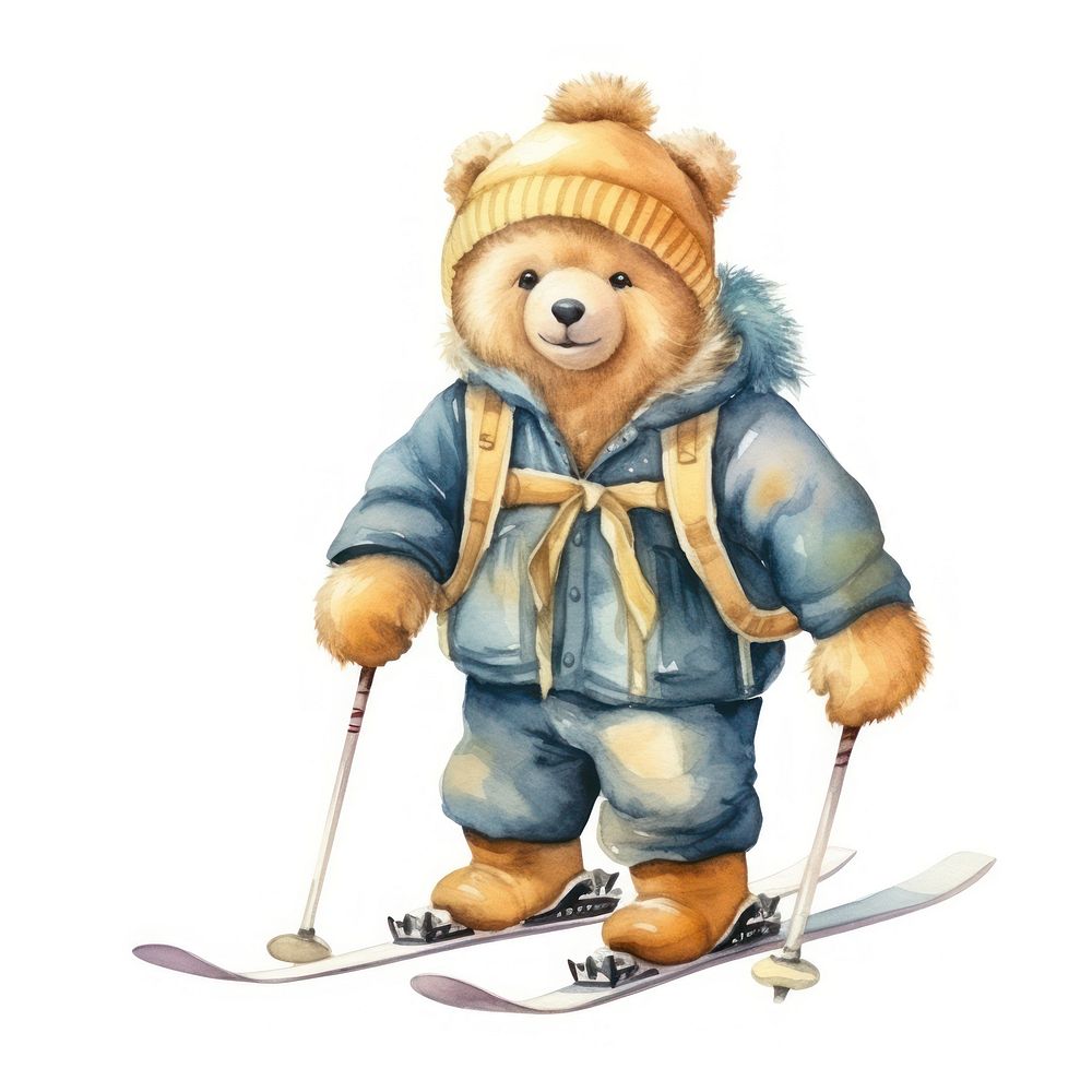 Polar bear ski sports toy white background. AI generated Image by rawpixel.