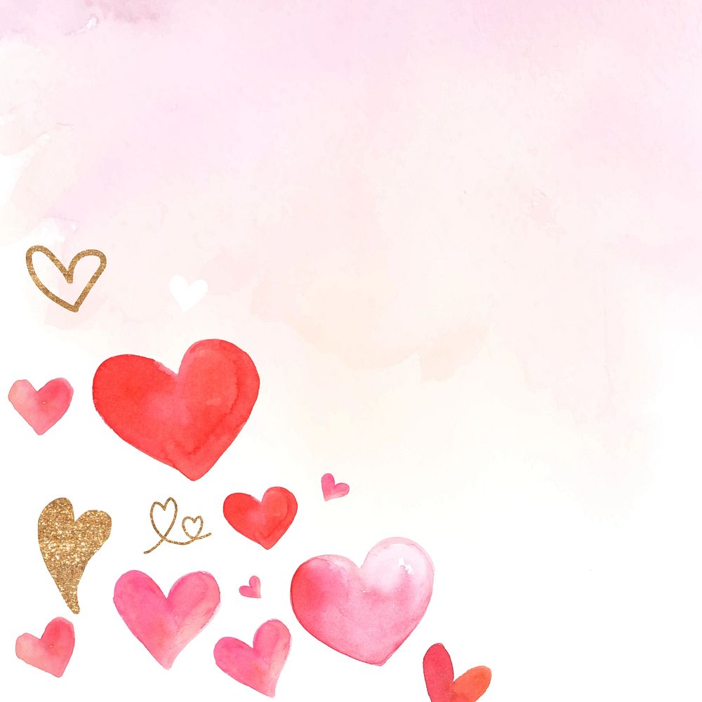 Cute watercolor hearts background design with copy space