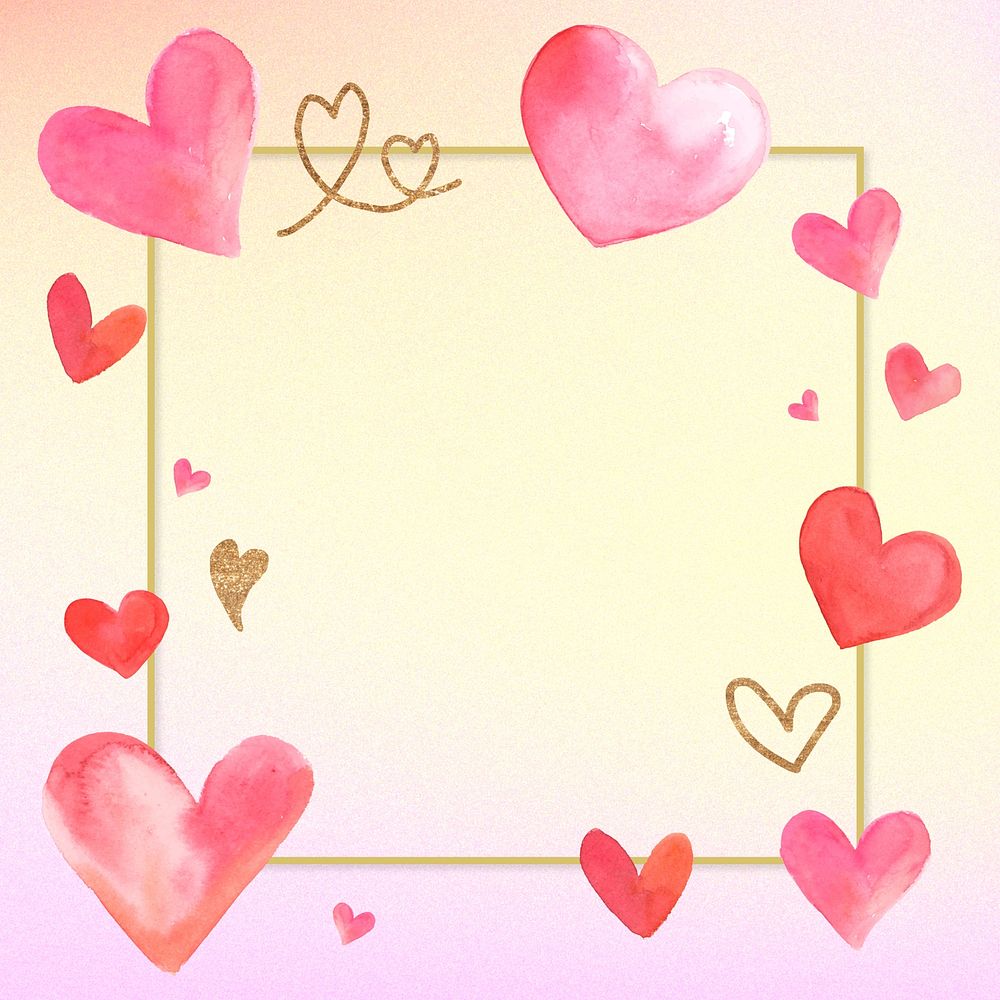 Watercolor heart frame, blank background design