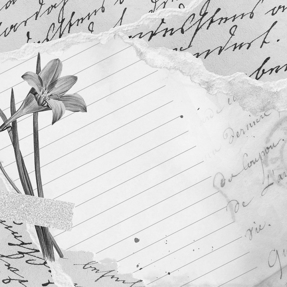 Vintage old letter Ephemera black and white background
