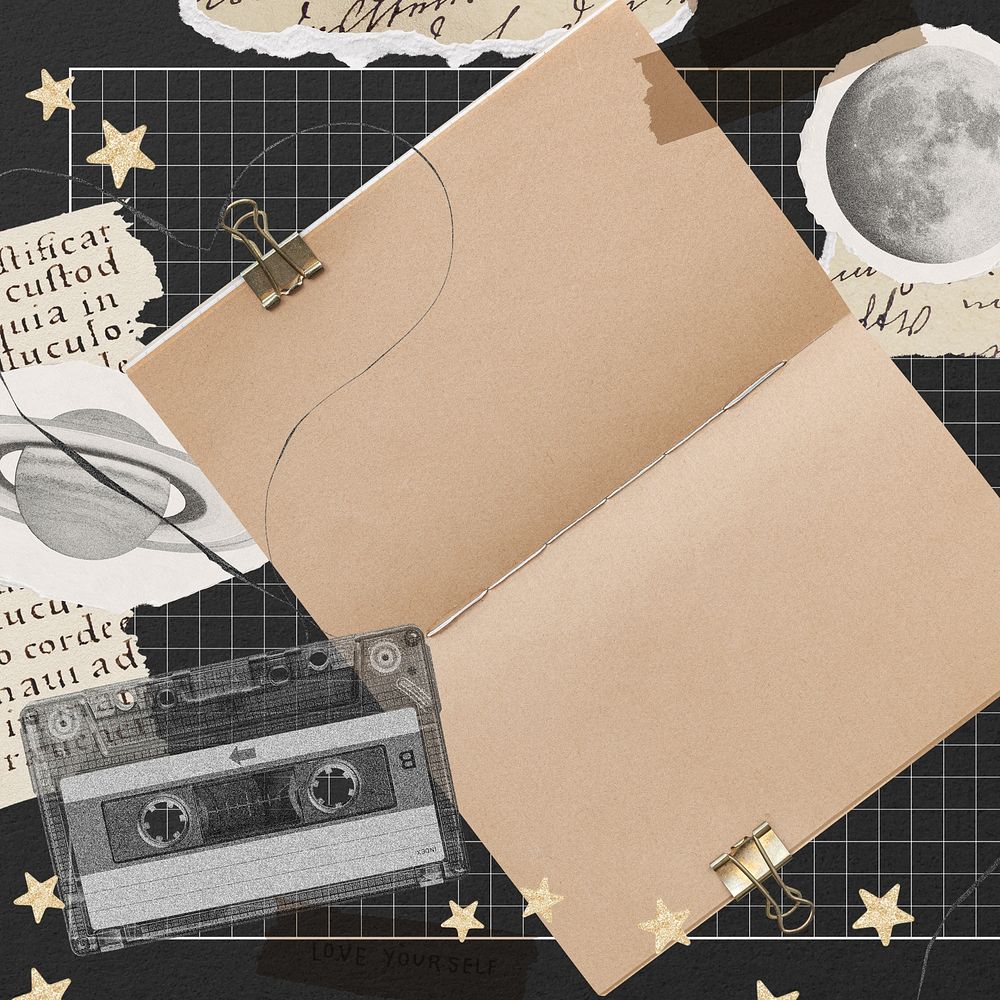 Vintage cassette tape Ephemera brown background