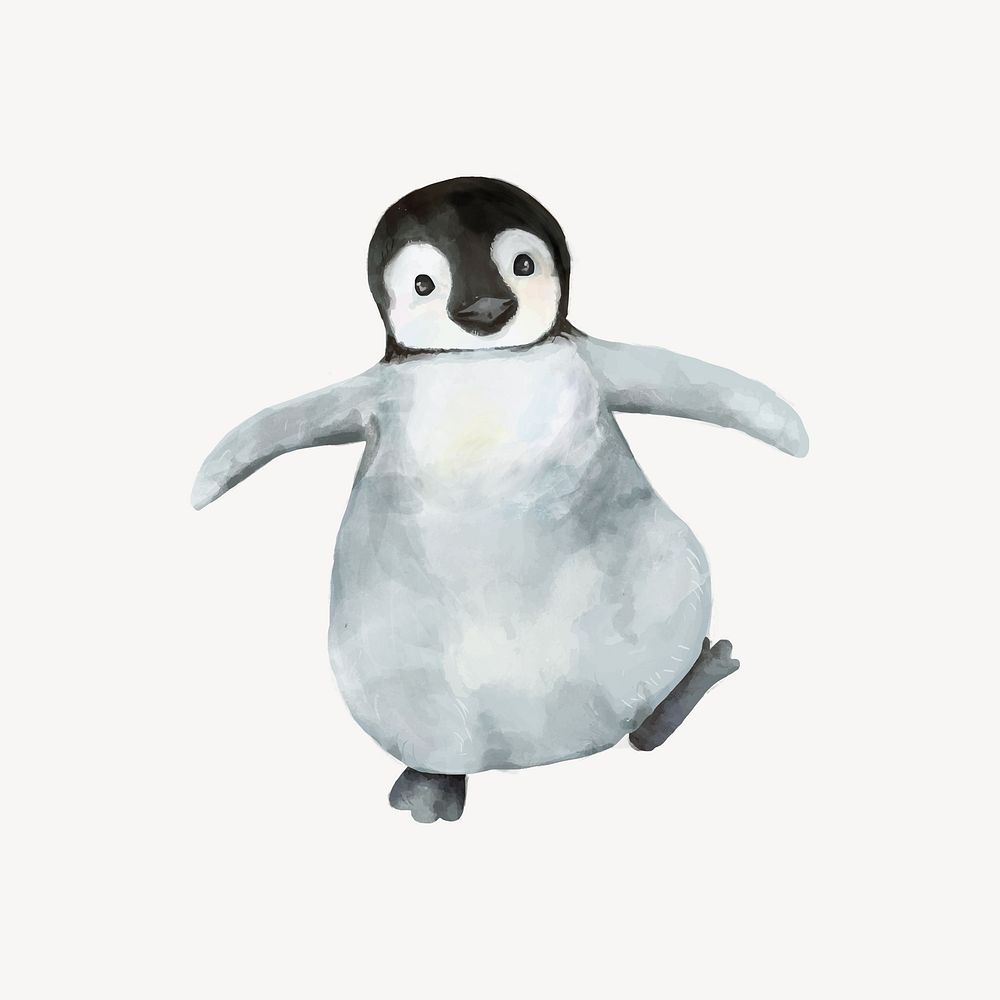 Cute baby penguin watercolor illustration 