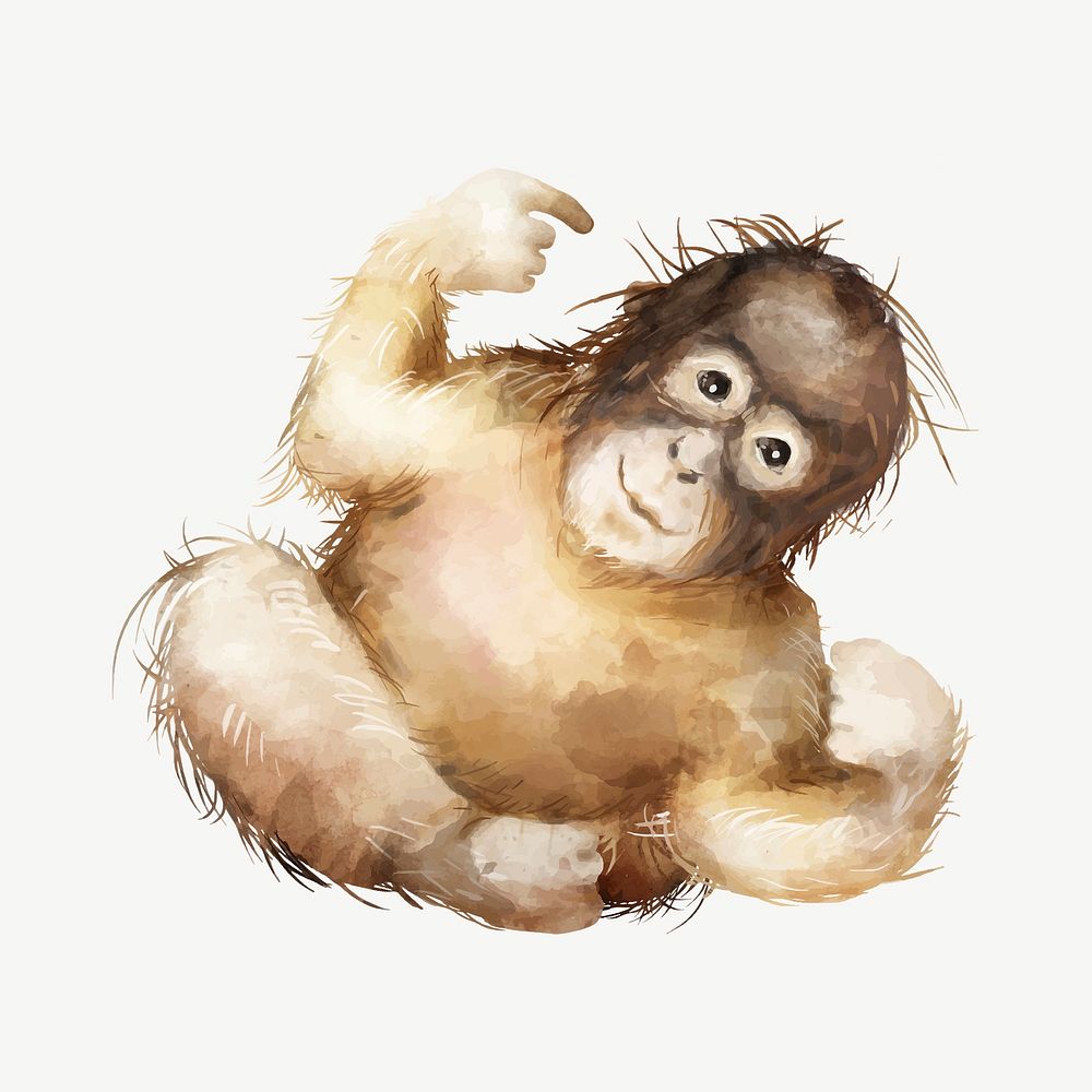 Cute baby orangutan watercolor illustration psd