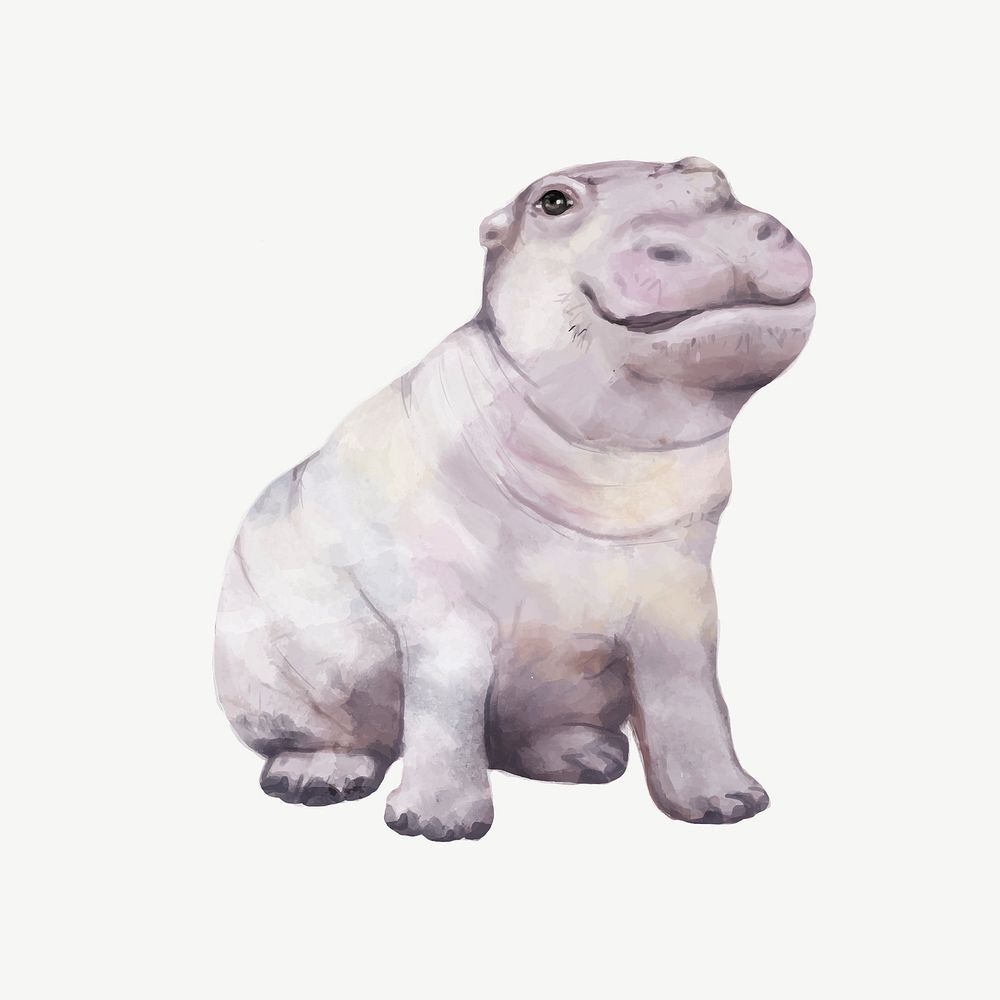Cute bab hippo watercolor illustration psd