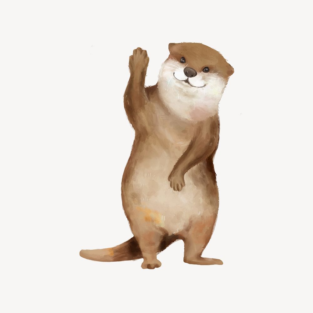 Cute waving otter watercolor illustration 