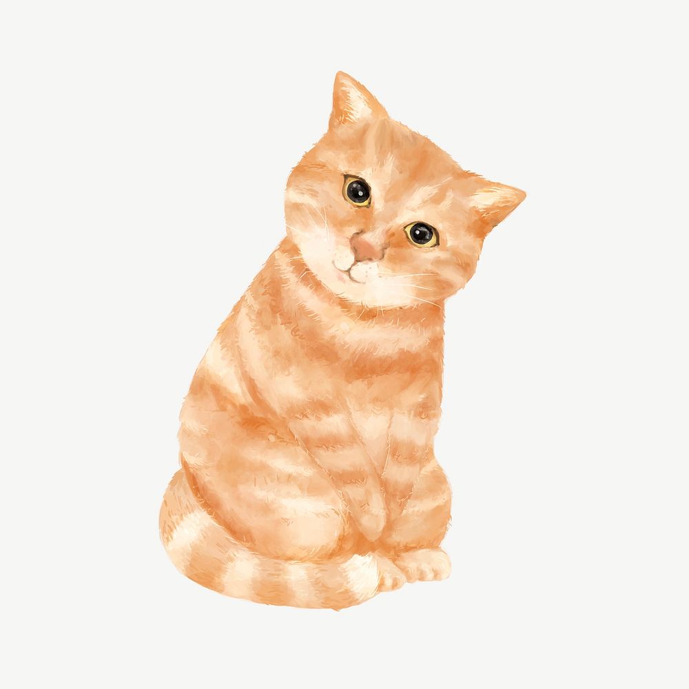 Cute ginger cat watercolor illustration psd