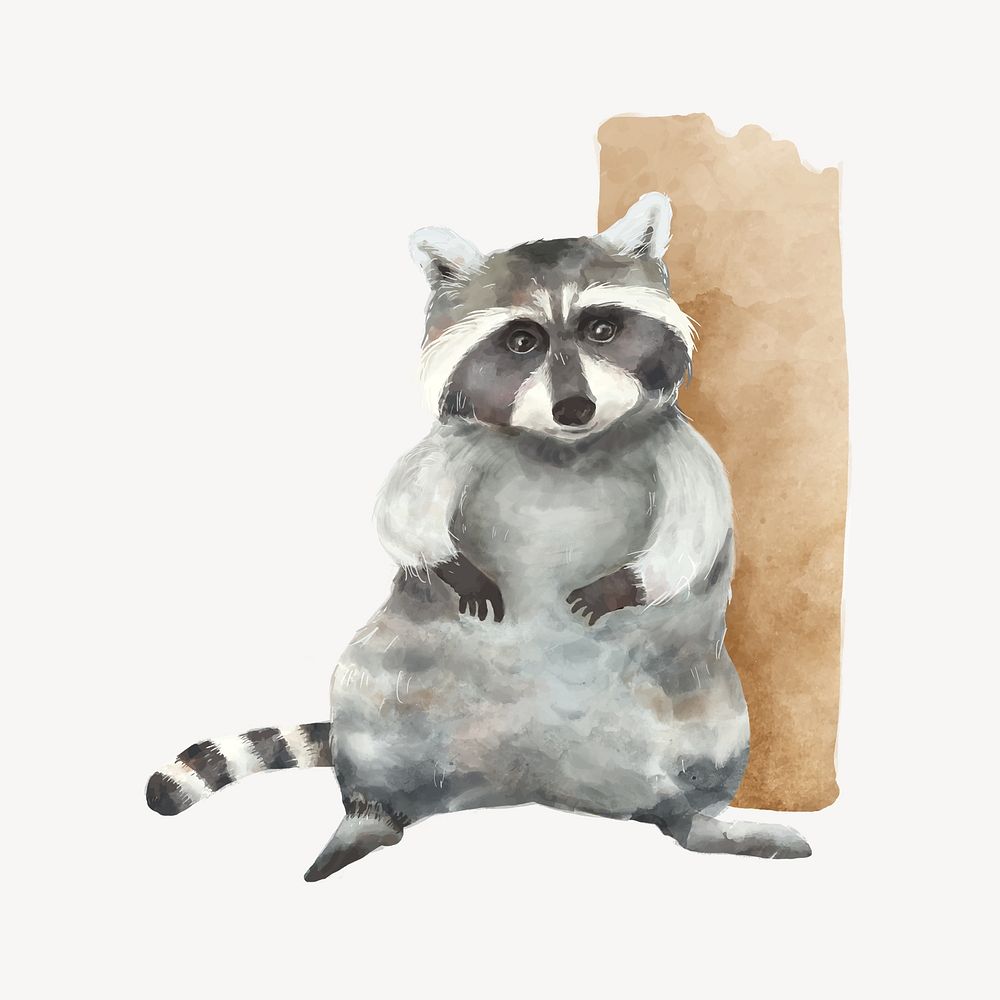 Cute standing raccoon watercolor illustration
