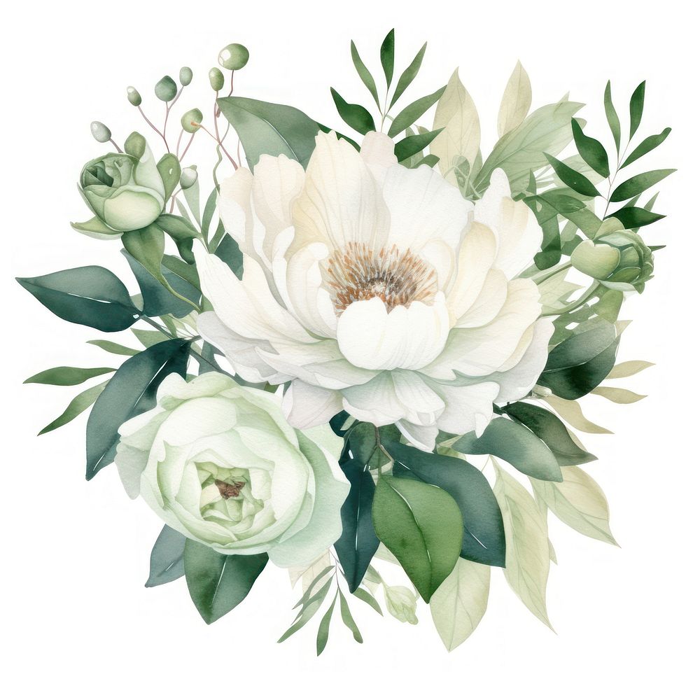 White flowers rose plant green. AI generated Image by rawpixel.