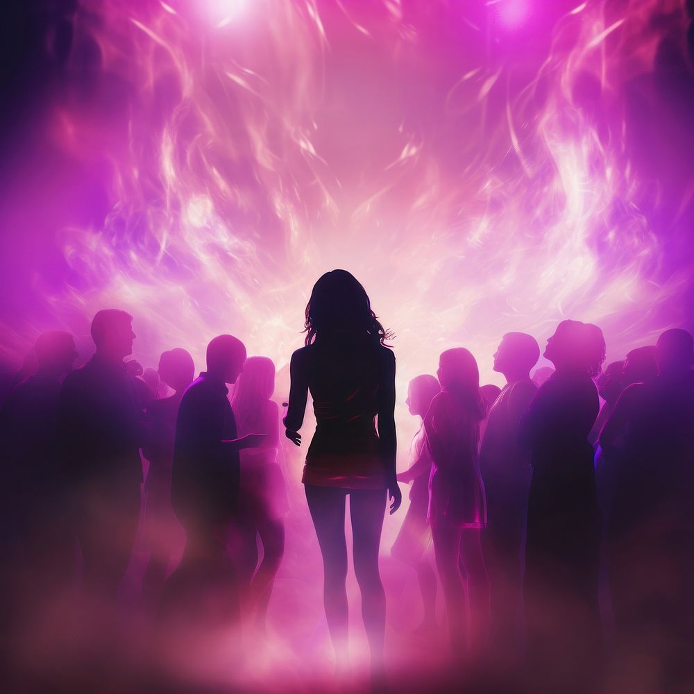 Crowd silhouette purple standing light. AI generated Image by rawpixel.