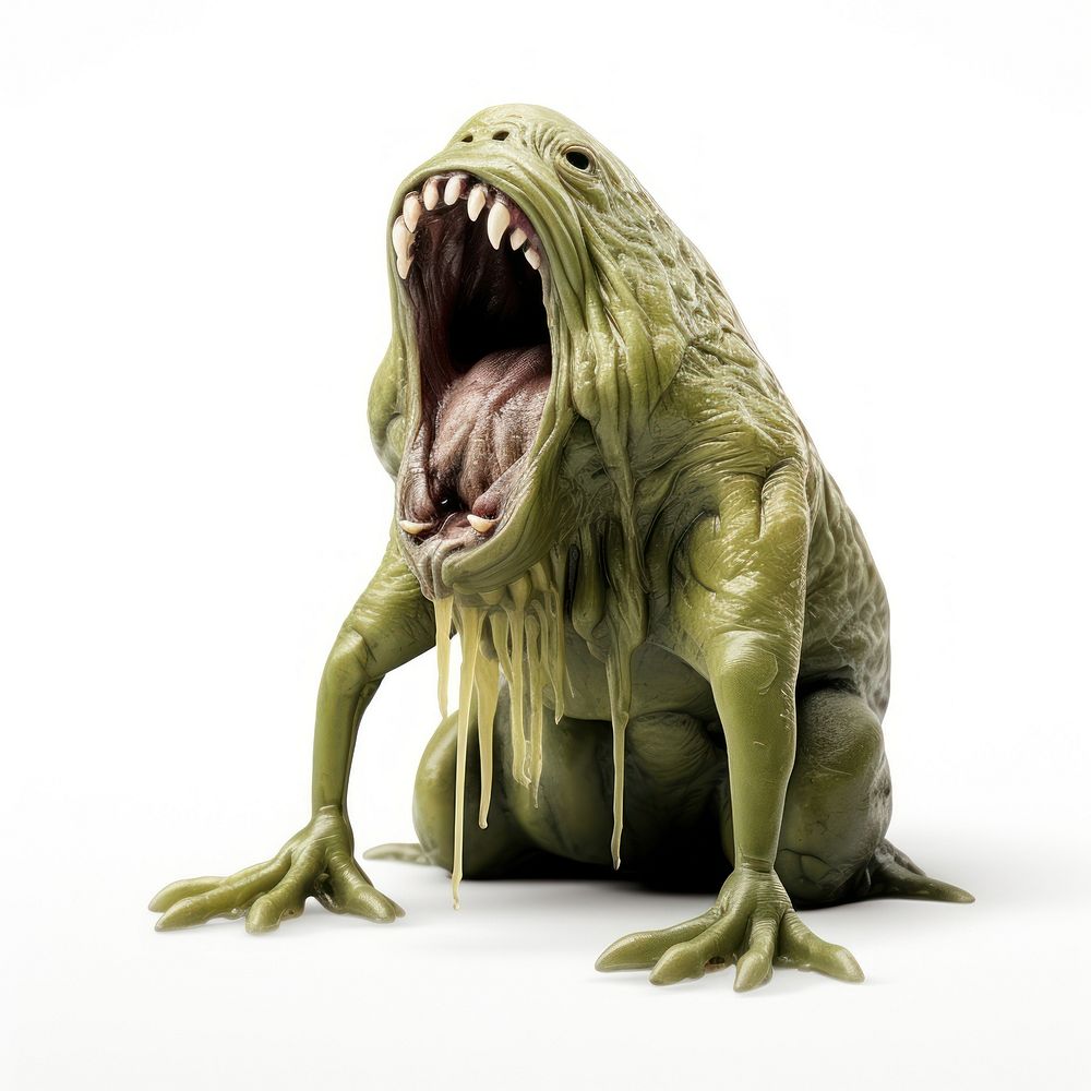 Small olive green fantastical creature dinosaur animal white background. AI generated Image by rawpixel.
