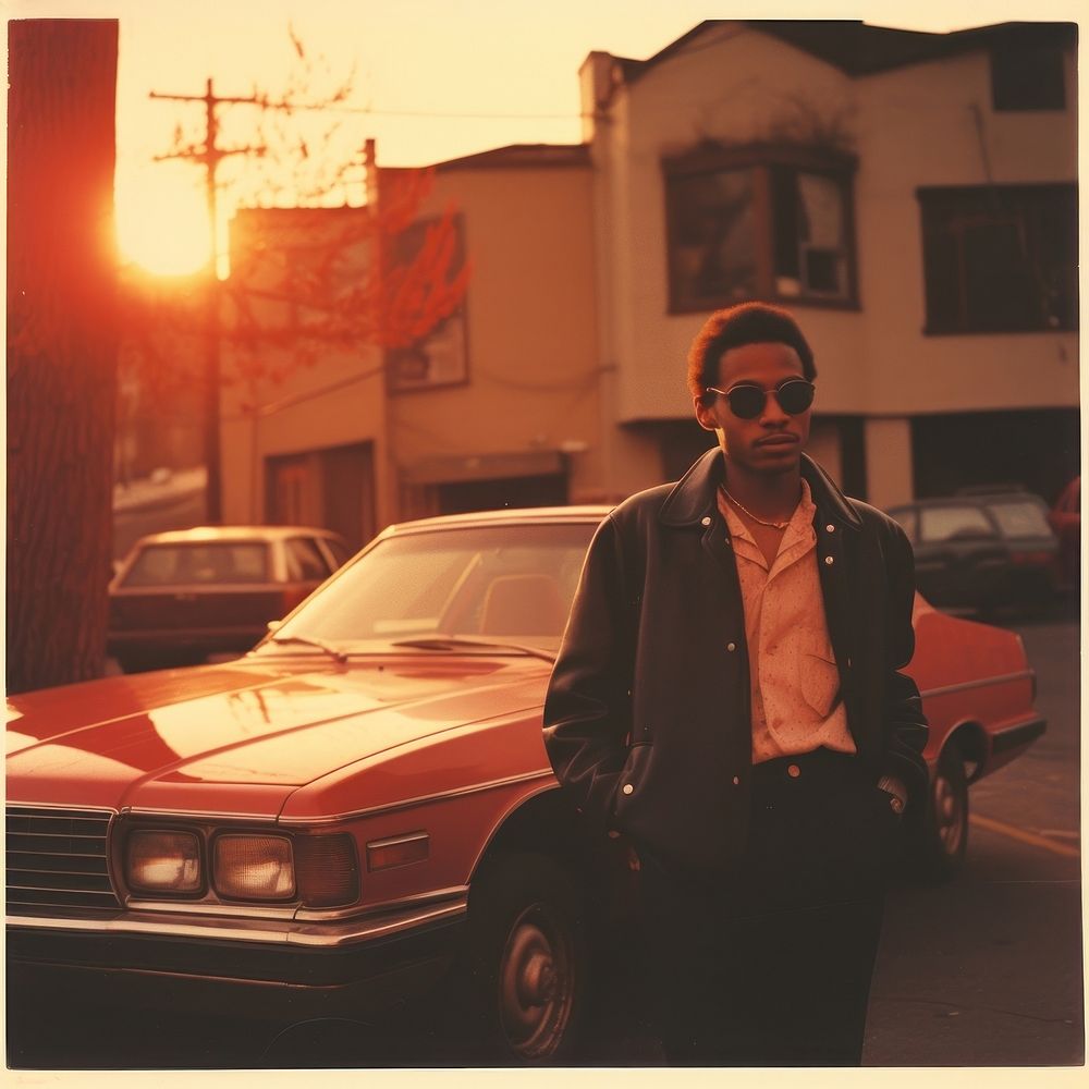 African american man car photography portrait. 