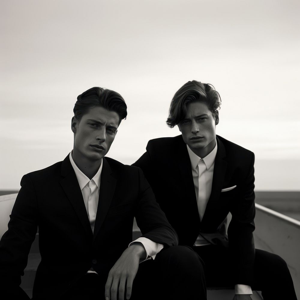 Two men wearing formal style photography portrait fashion. 