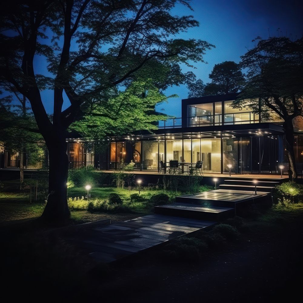 Building exterior architecture outdoors illuminated. AI generated Image by rawpixel.