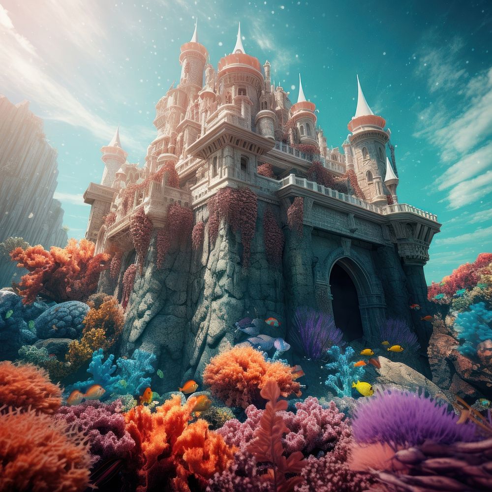 Mermaid castle sea outdoors nature. AI generated Image by rawpixel.