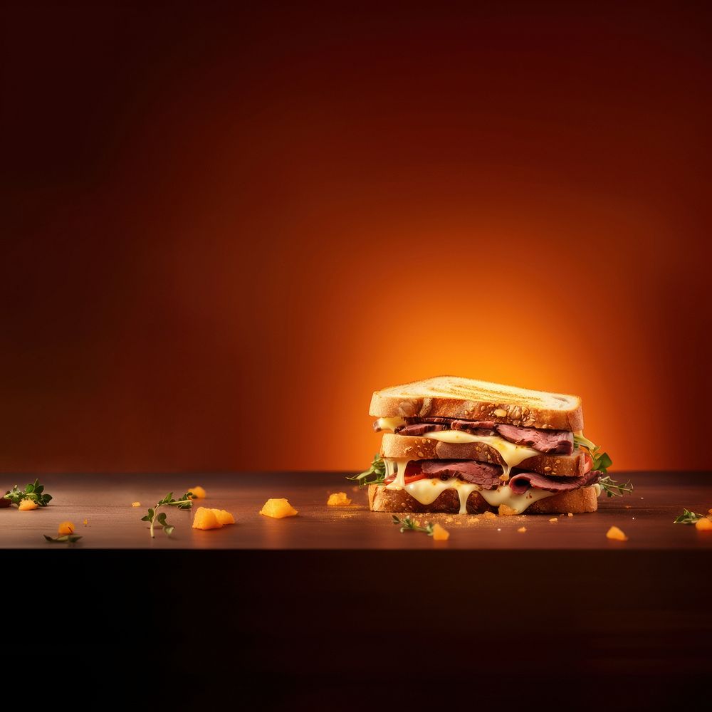 grill roast beef sandwich with melt cheese, isolated on color background.  