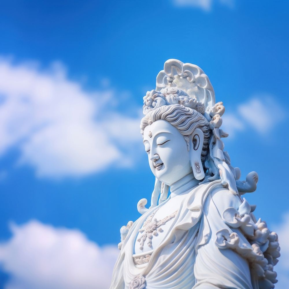 Photo of Guan Yin statue ceramic close up.  