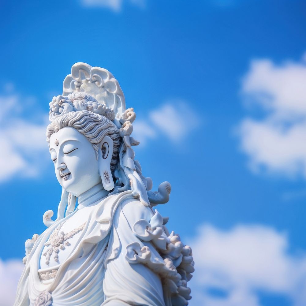 Photo of Guan Yin statue ceramic close up.  