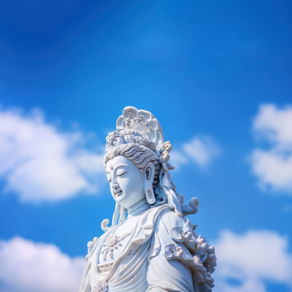 Photo of Guan Yin statue ceramic close up.  