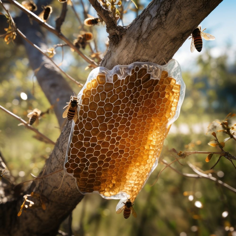 Honeycomb insect animal tree. AI generated Image by rawpixel.