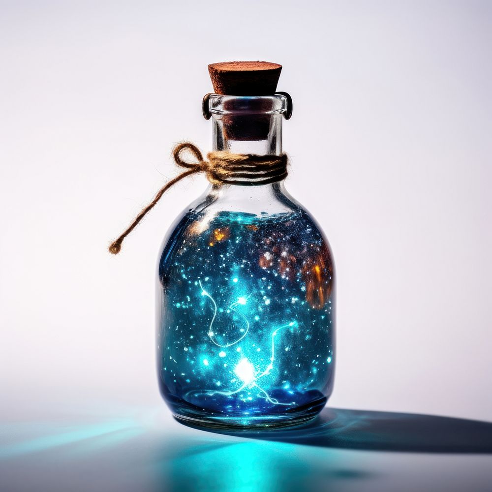 Magic bottle glass illuminated transparent. AI generated Image by rawpixel.