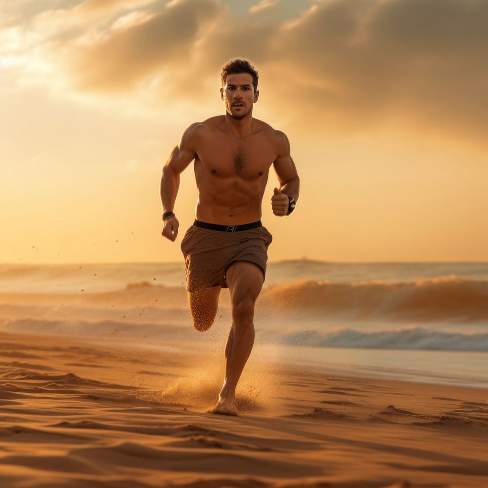 Running jogging shorts beach. AI generated Image by rawpixel.