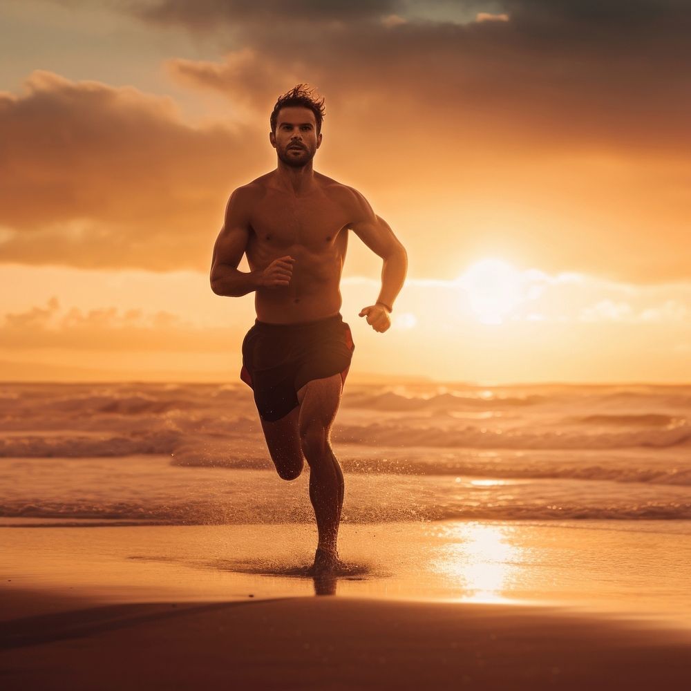 Running beach adult man. AI generated Image by rawpixel.