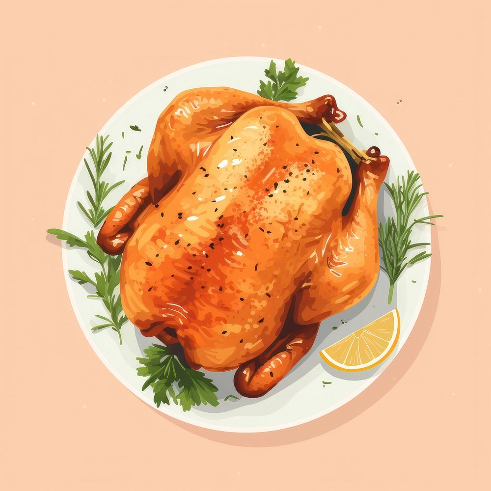 Roast chicken plate food meal. AI generated Image by rawpixel.