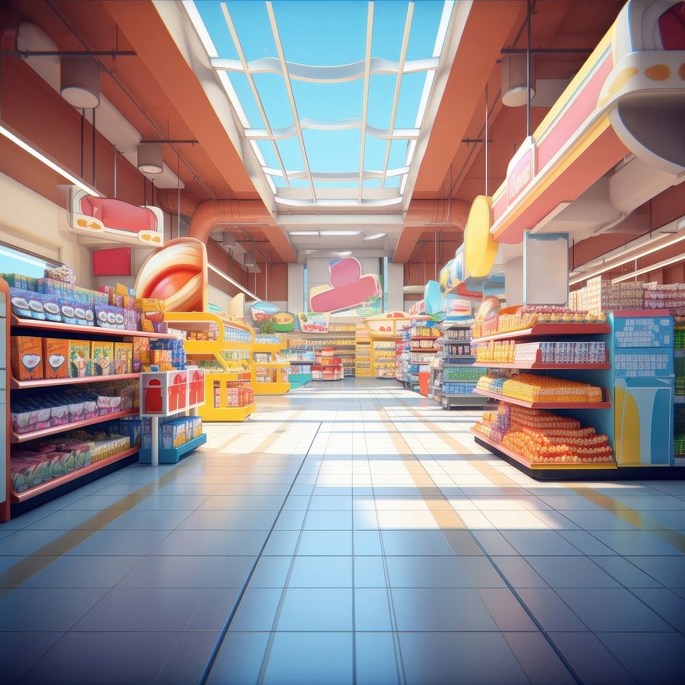 Supermarket architecture consumerism illuminated. AI generated Image by rawpixel.