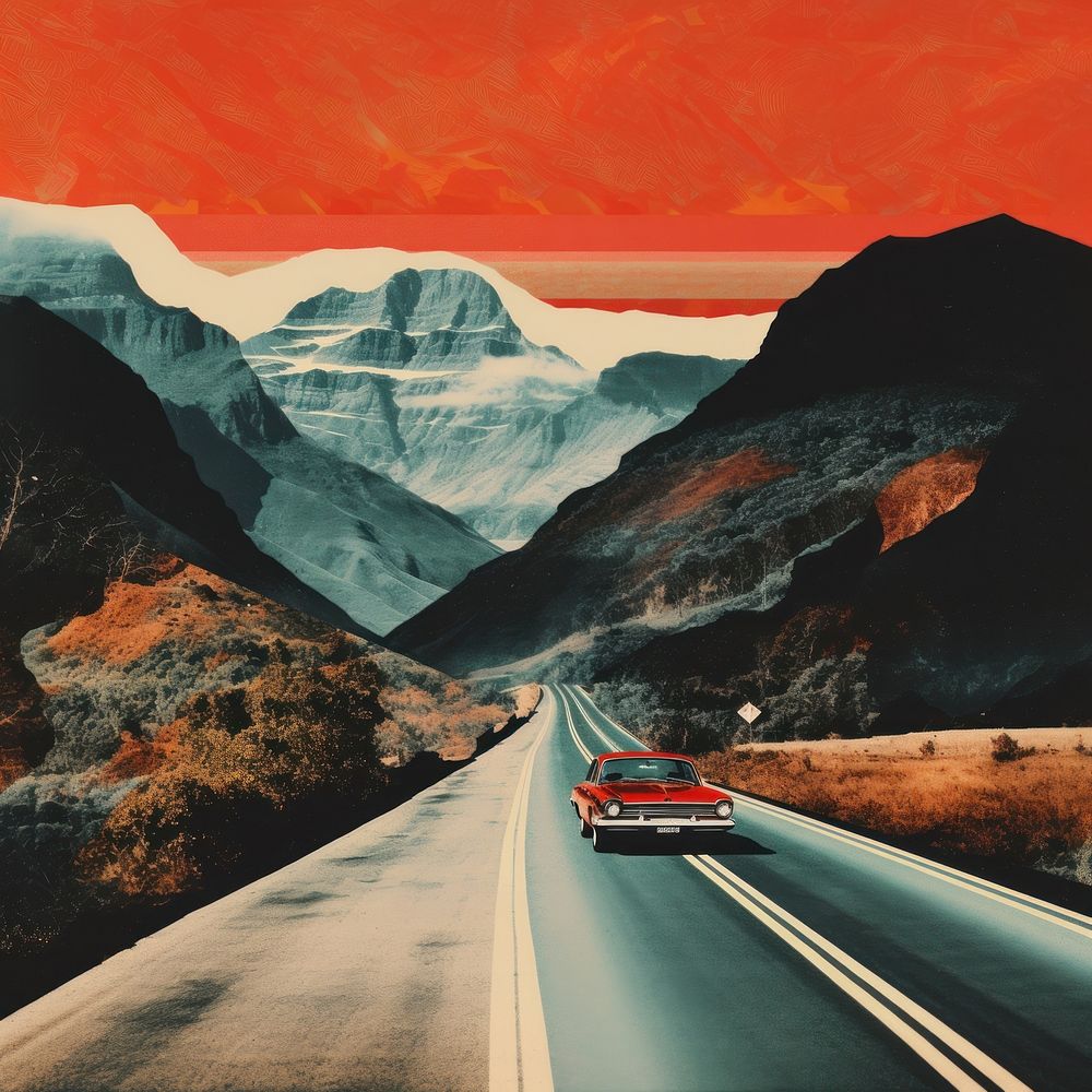 Car collage composition mountain highway vehicle. AI generated Image by rawpixel.