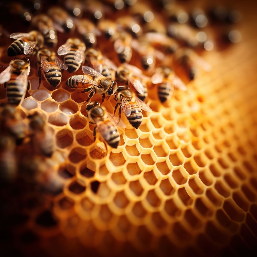 Bees on honeycomb, agriculture. 