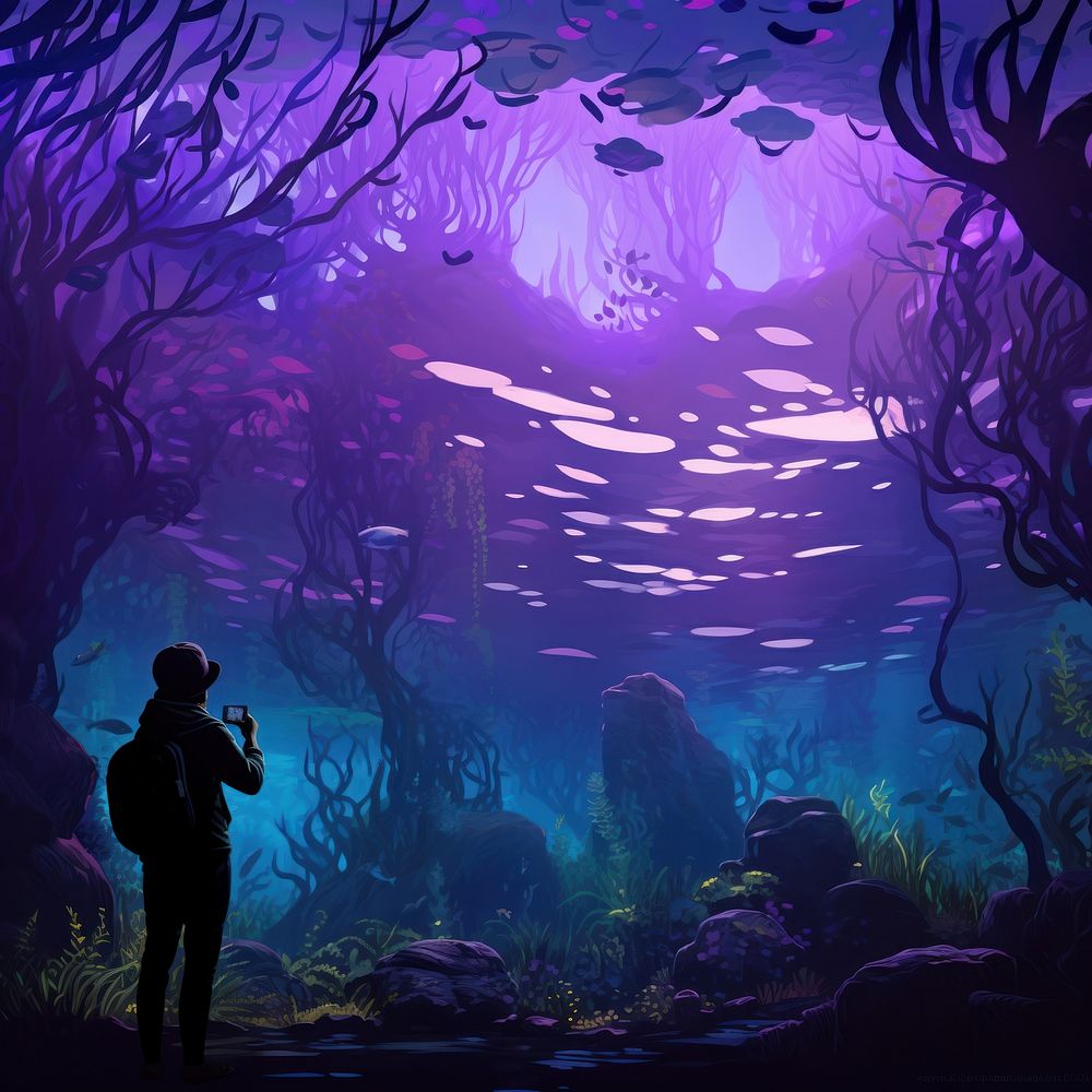 Fish sea aquarium, digital paint illustration. AI generated image