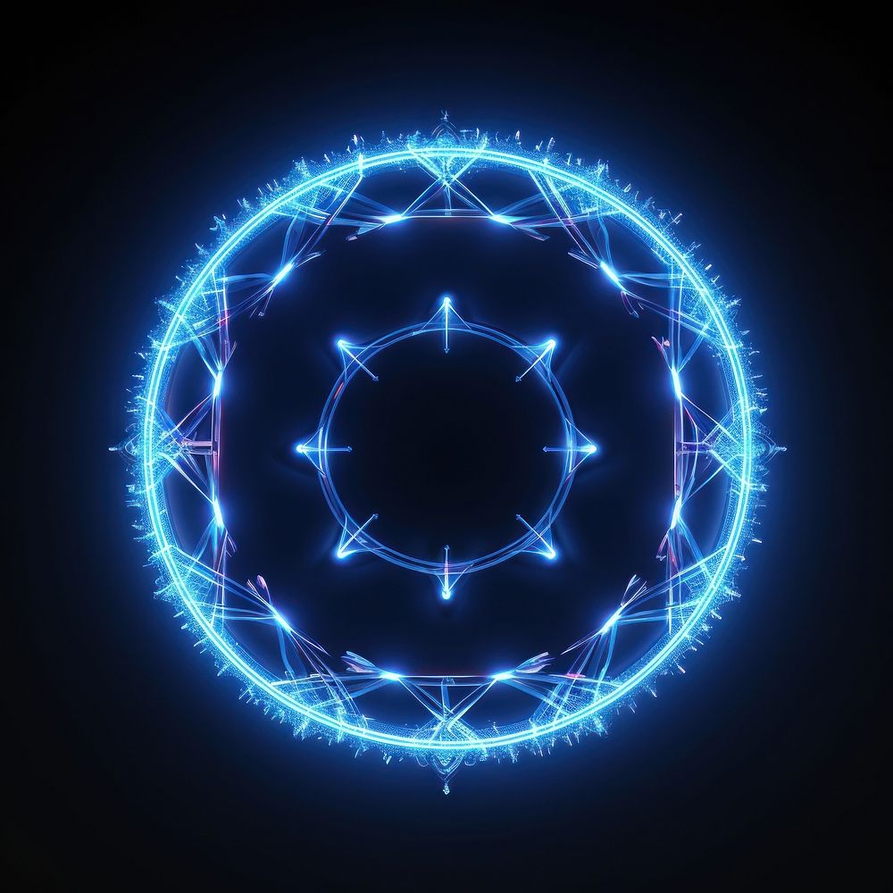 Neon glowing magic runes circle light pattern night. AI generated Image by rawpixel.