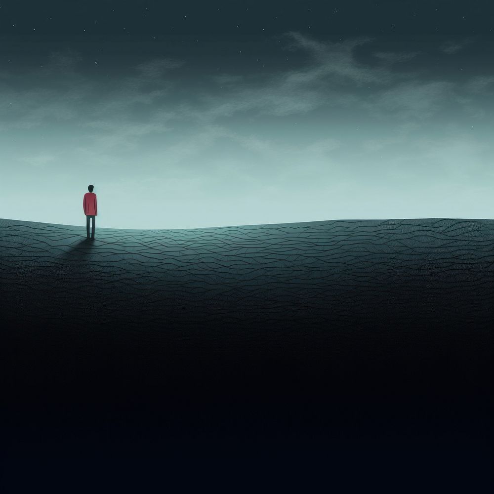 illustration of sad person standing alone. 