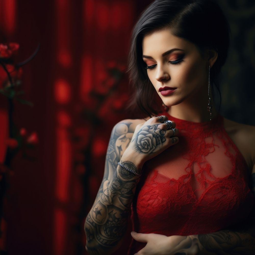 Tattoos fashion dress red. AI generated Image by rawpixel.