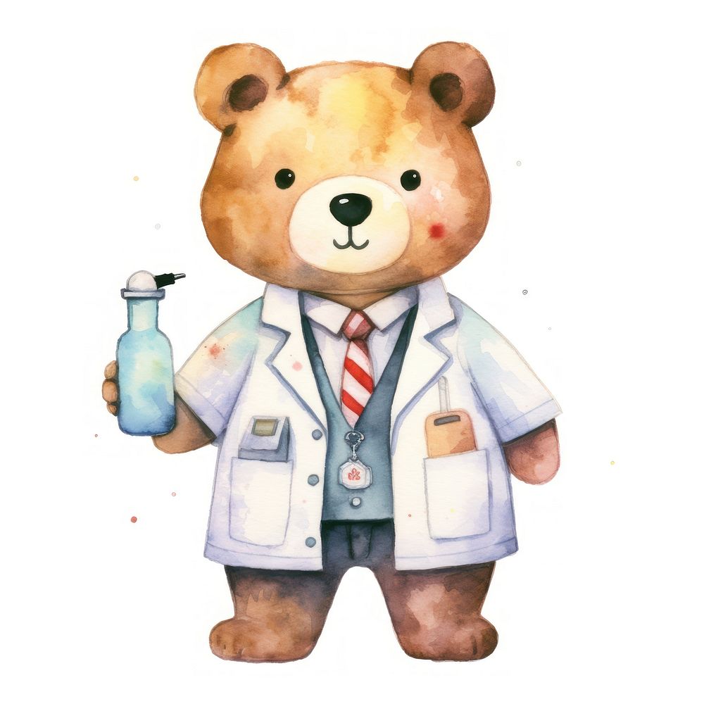 Bear doctor cute toy white background. 