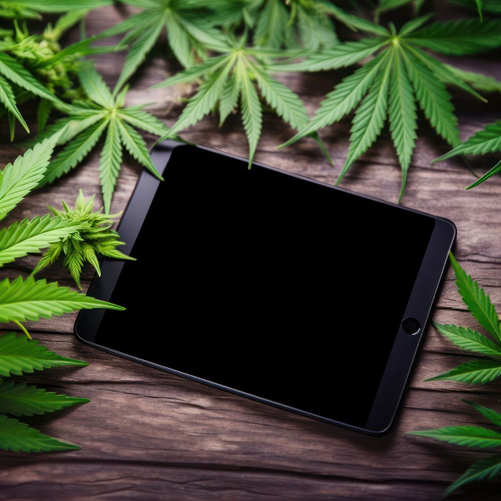 Tablet plant cannabis leaf.