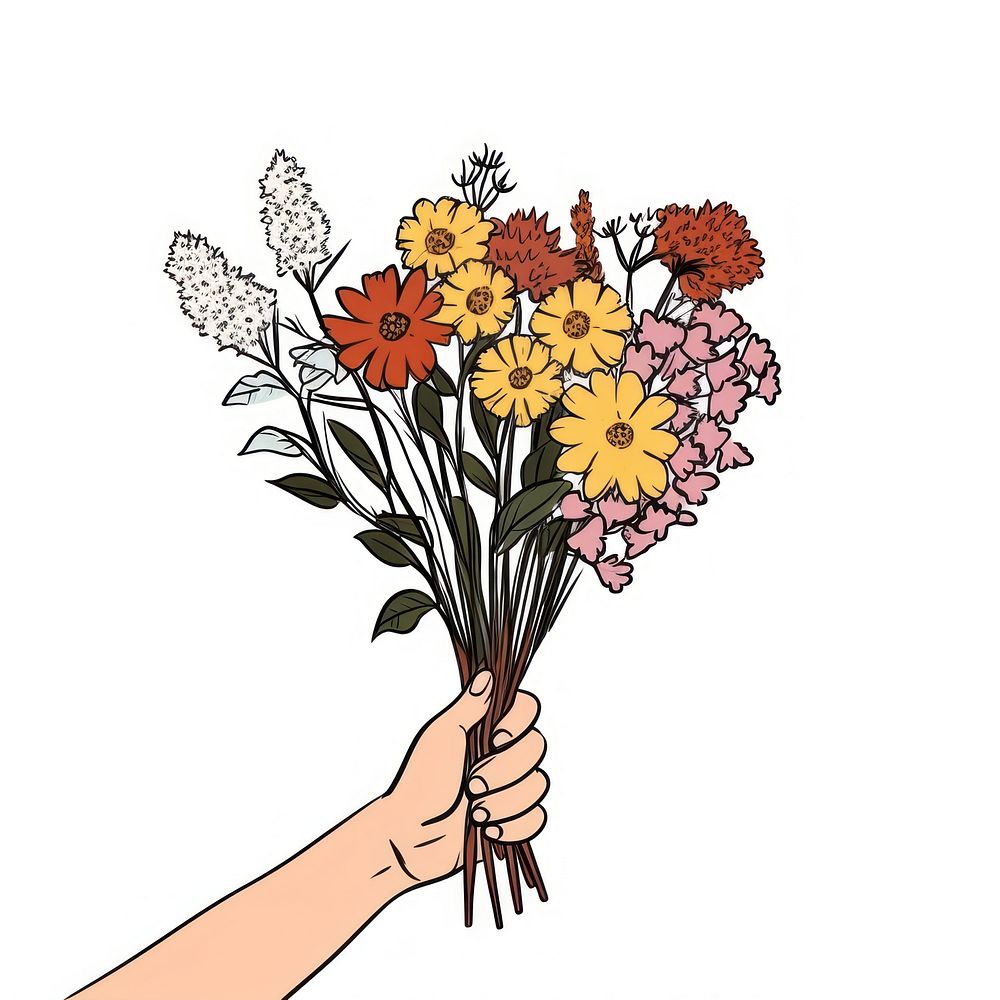 Flowers holding drawing plant. 