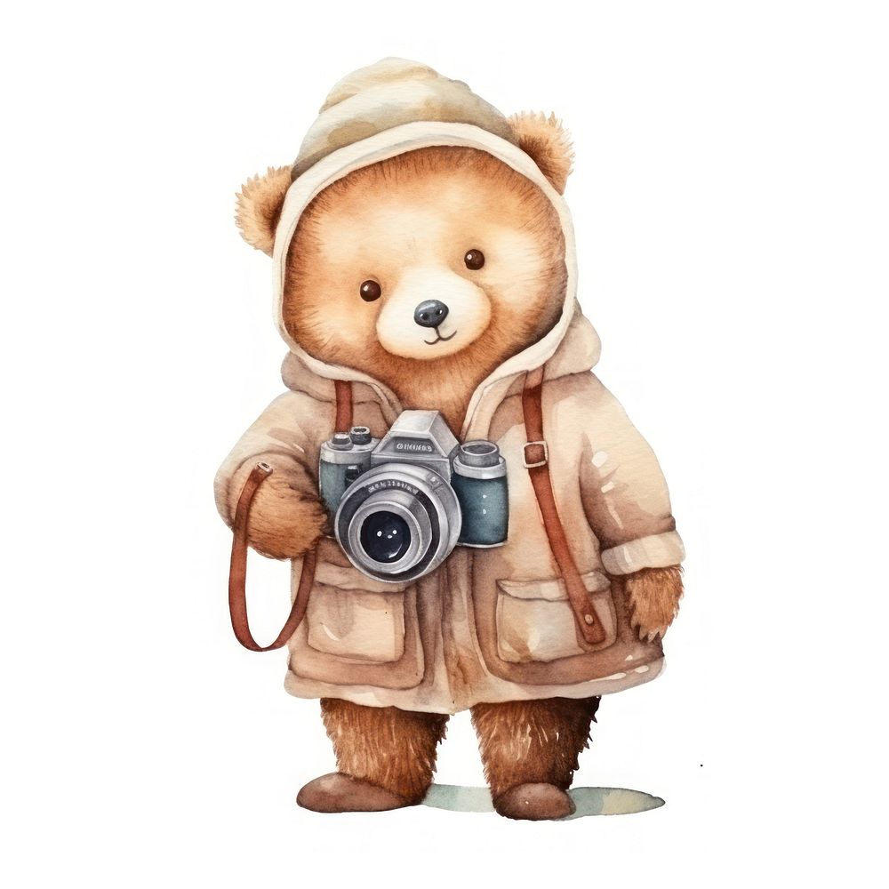 Baby cute grizzly bear camera photo toy. AI generated Image by rawpixel.