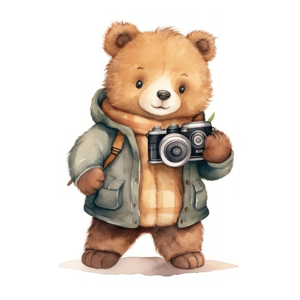 Baby cute grizzly bear photographer camera toy. 