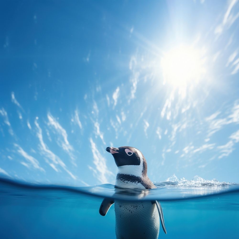 Penguin swimming animal blue. AI generated Image by rawpixel.