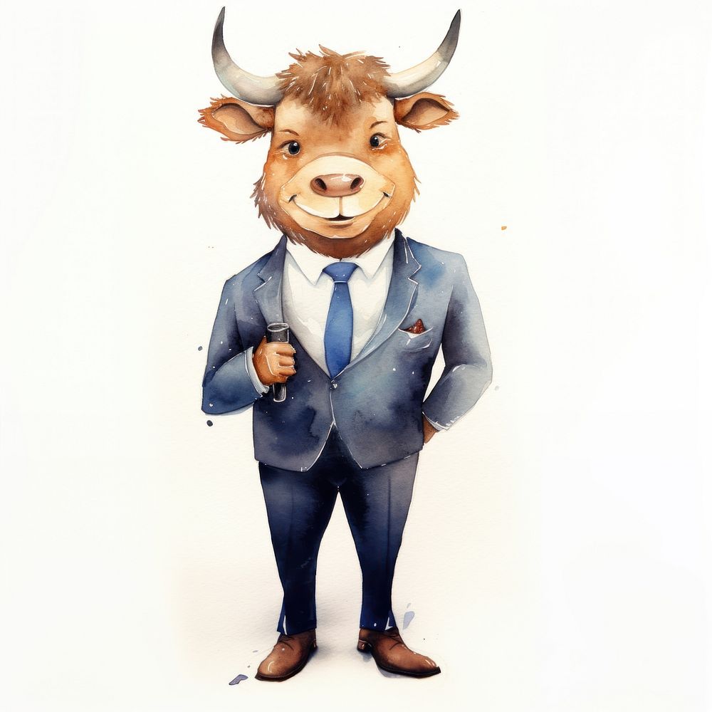 Bull cute animal characters livestock mammal cattle. AI generated Image by rawpixel.