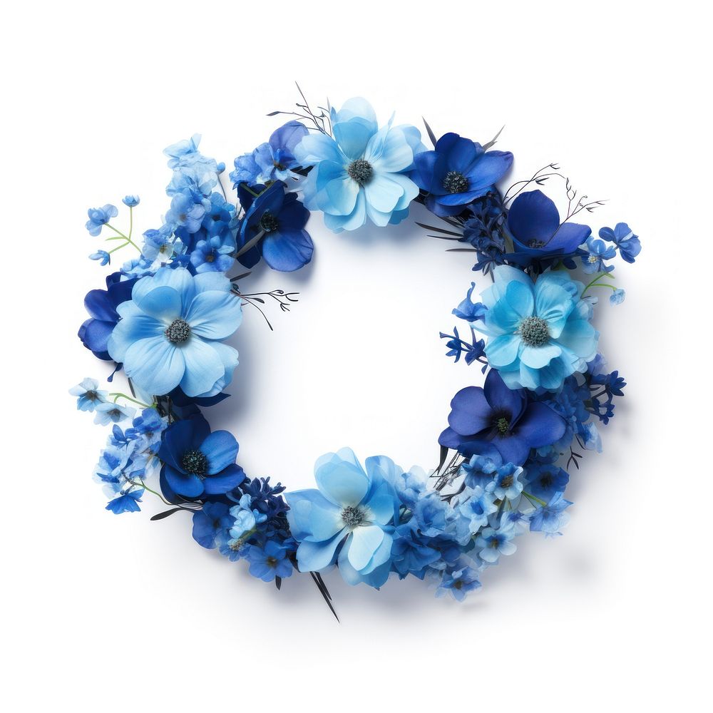 Blue flower wreath jewelry plant white background. AI generated Image by rawpixel.