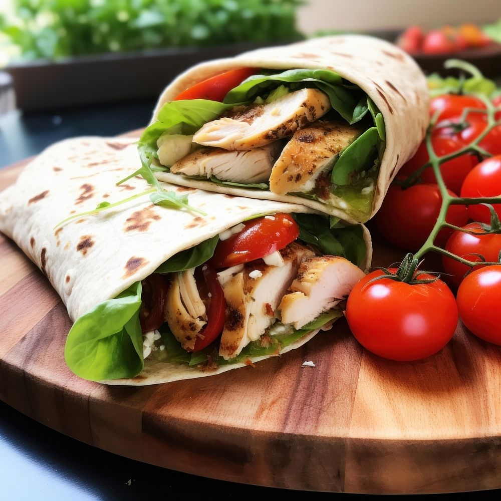 Chicken wrap tomato bread food. AI generated Image by rawpixel.