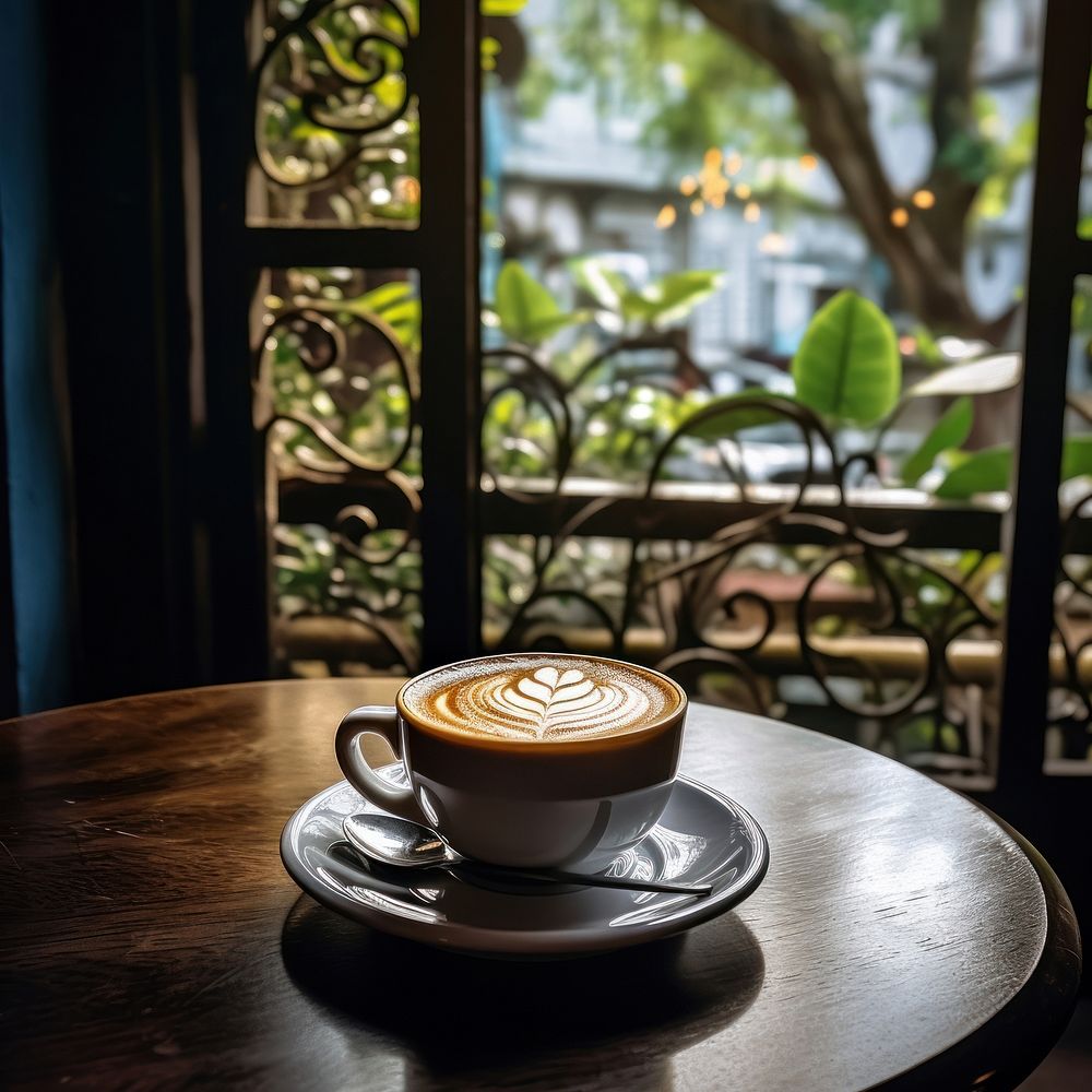 Coffee window table drink. 