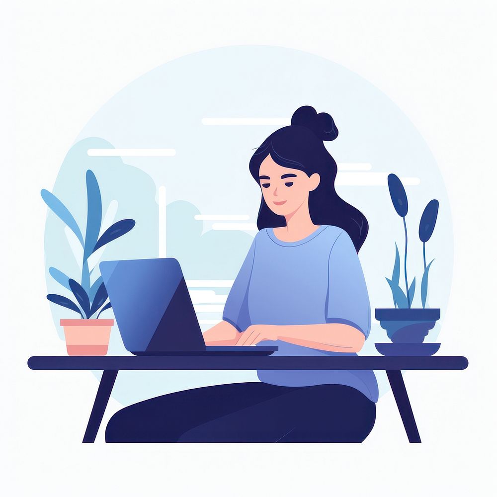 Nice woman sitting laptop table. AI generated Image by rawpixel.